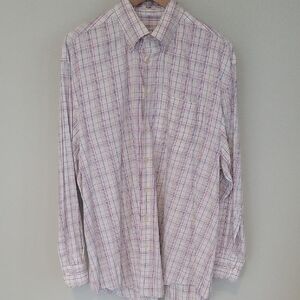 Peter Millar Dress Shirt with multi color striped Plaid Pattern XL
